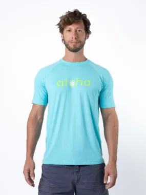 Men's Dri-Fit T-Shirt with ALOHA graphic - OCEAN / LIME GREEN