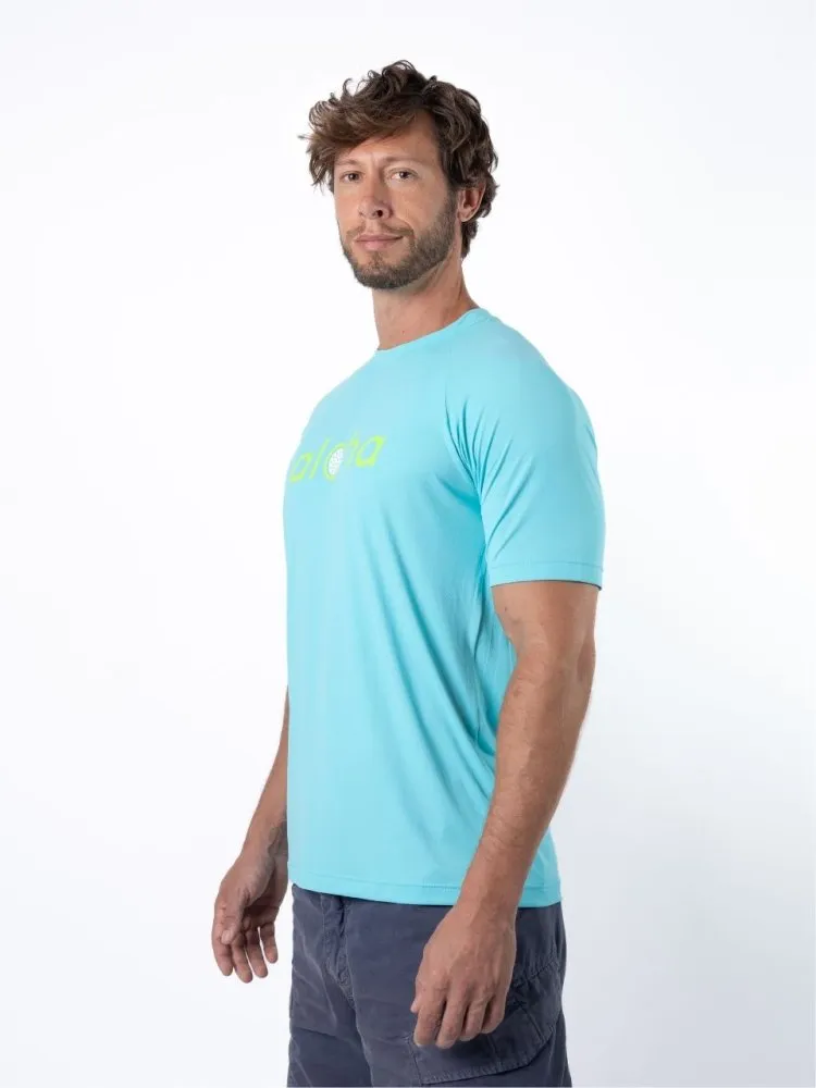 Men's Dri-Fit T-Shirt with ALOHA graphic - OCEAN / LIME GREEN