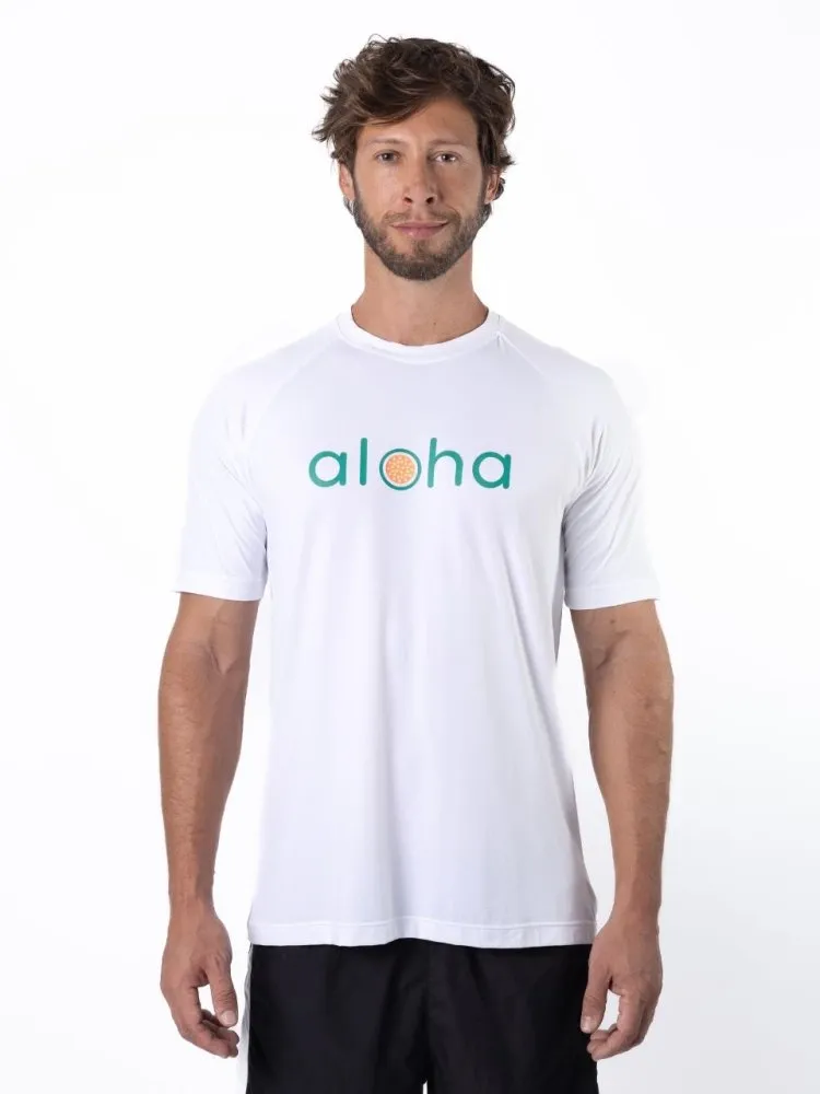 Men's Dri-Fit T-Shirt with ALOHA graphic - WHITE / GREEN