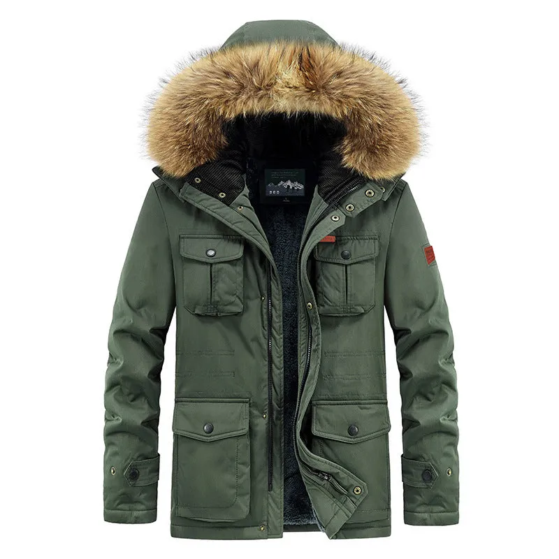 Men's Fur Collar Hooded Fleece Jacket