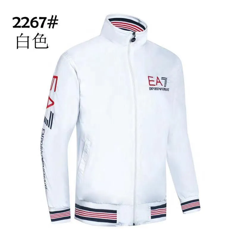 Men's White Long Sleeve Track Jacket with collar stripes