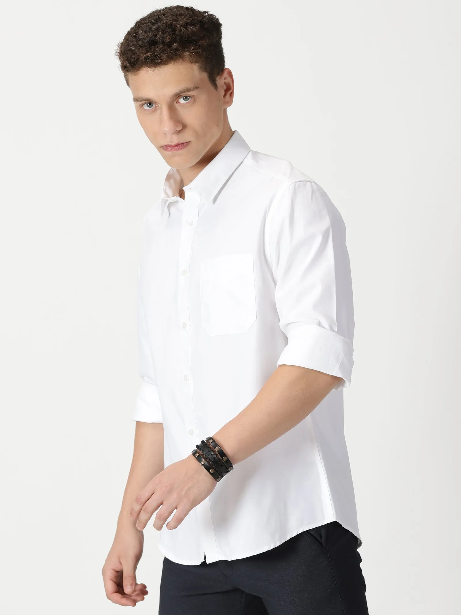 MEN'S  WHITE PLAIN SLIM FIT SHIRT