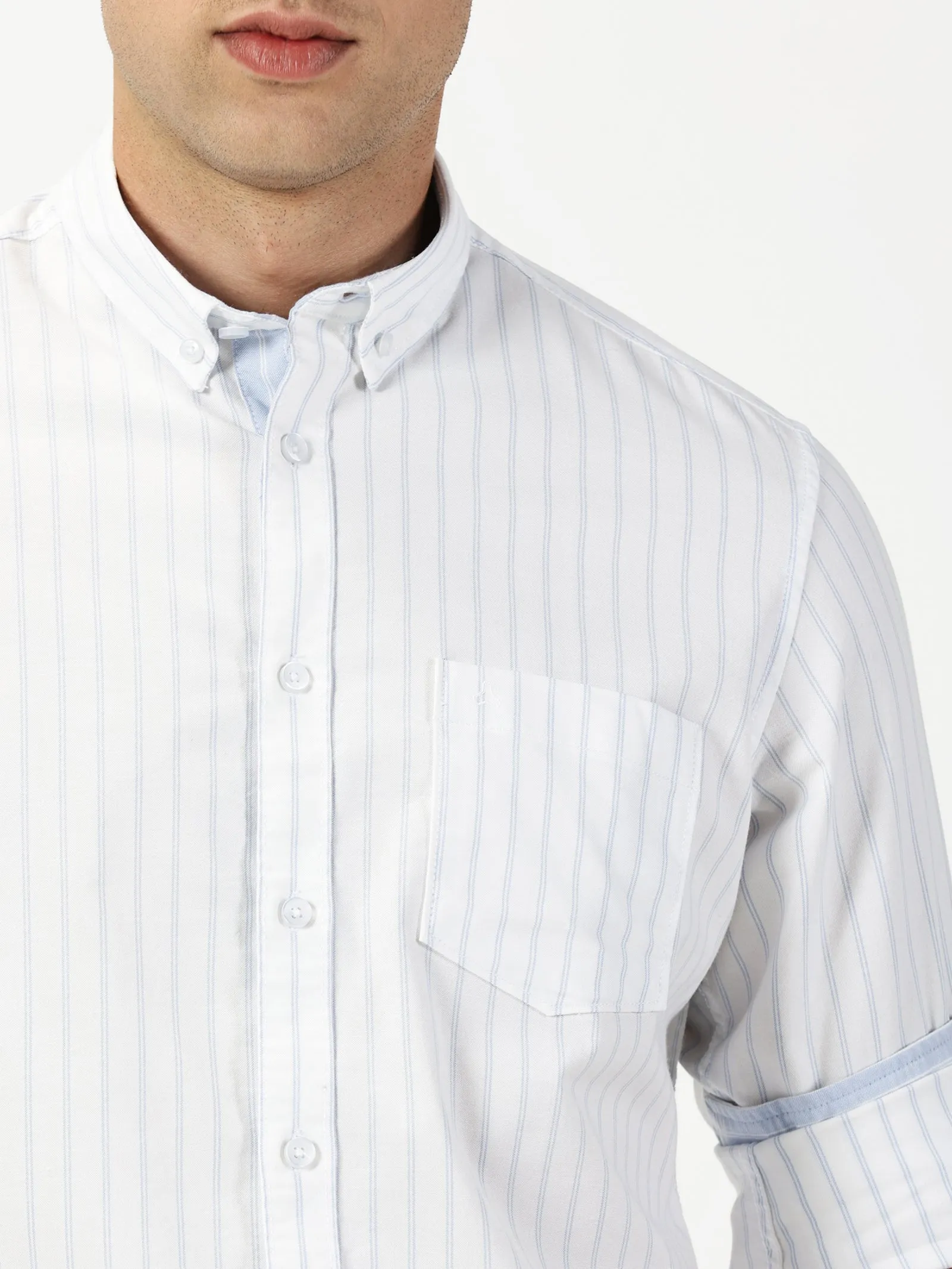 MEN'S  WHITE STRIPE SLIM FIT SHIRT