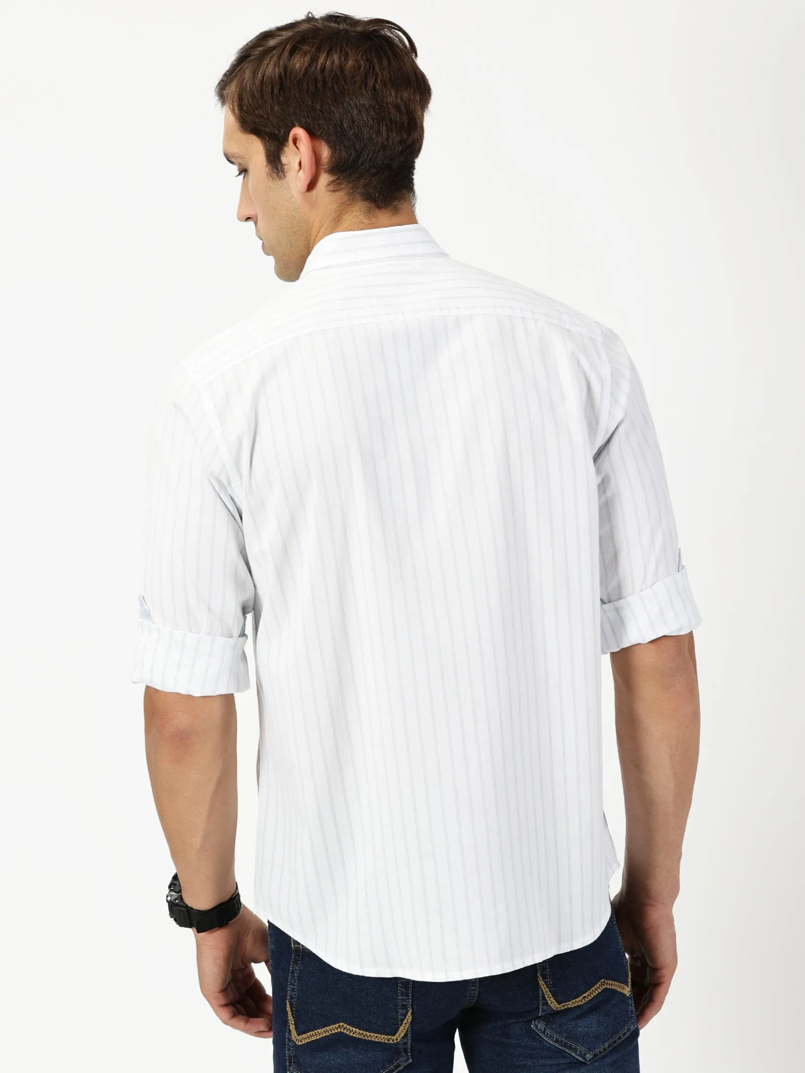 MEN'S  WHITE STRIPE SLIM FIT SHIRT