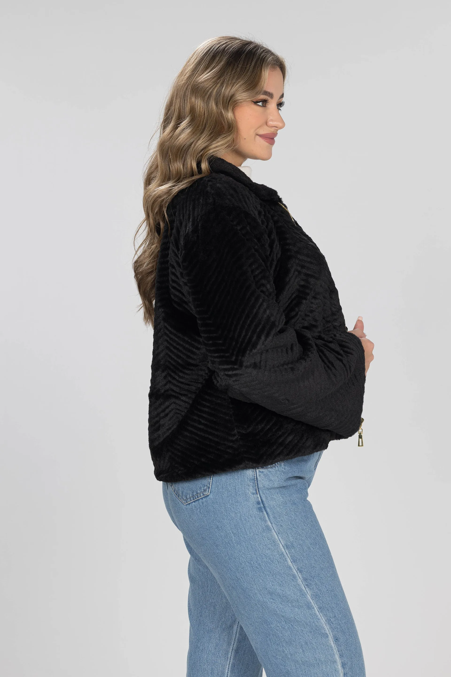 Midnight Black Faux Fur Jacket - Black