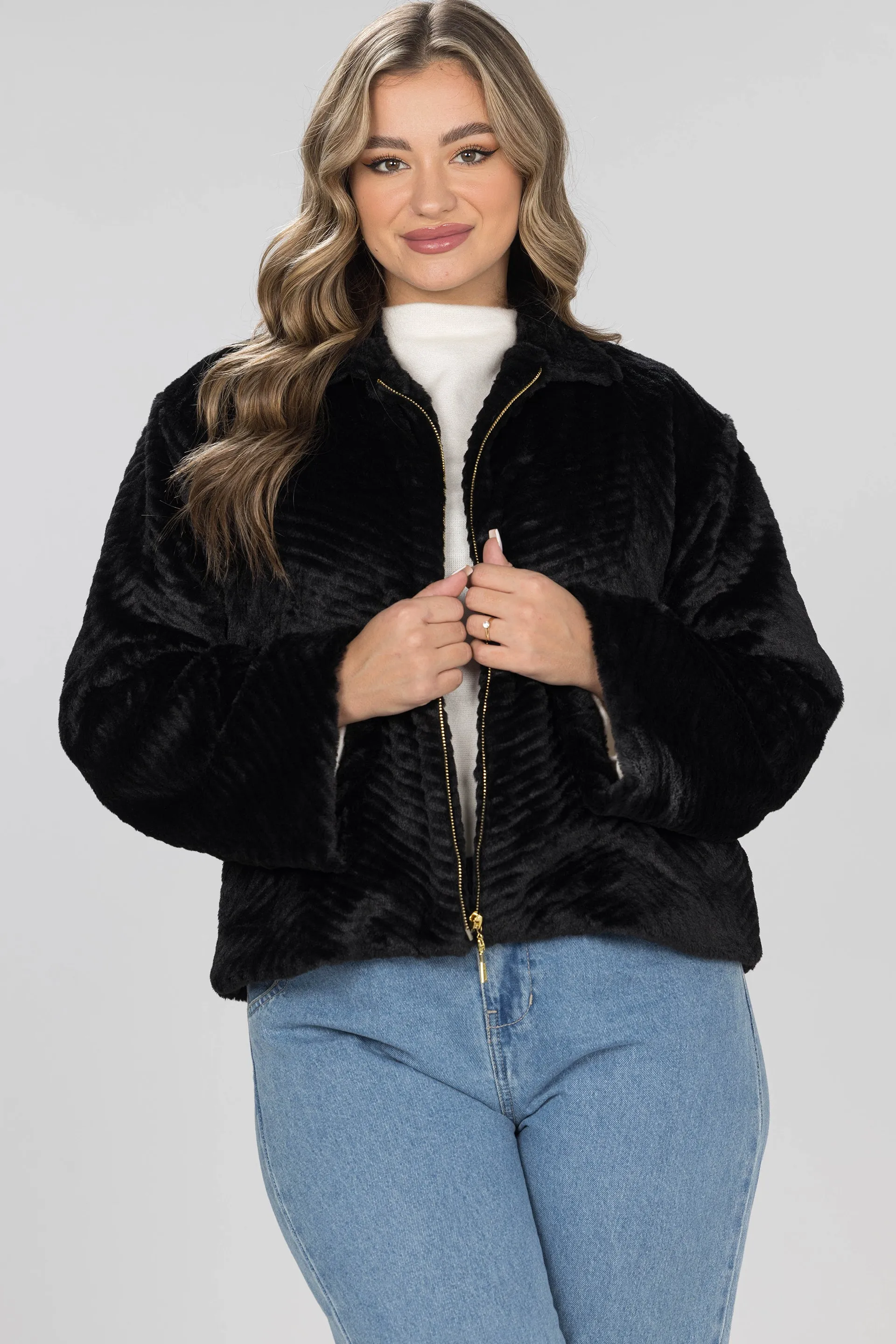 Midnight Black Faux Fur Jacket - Black