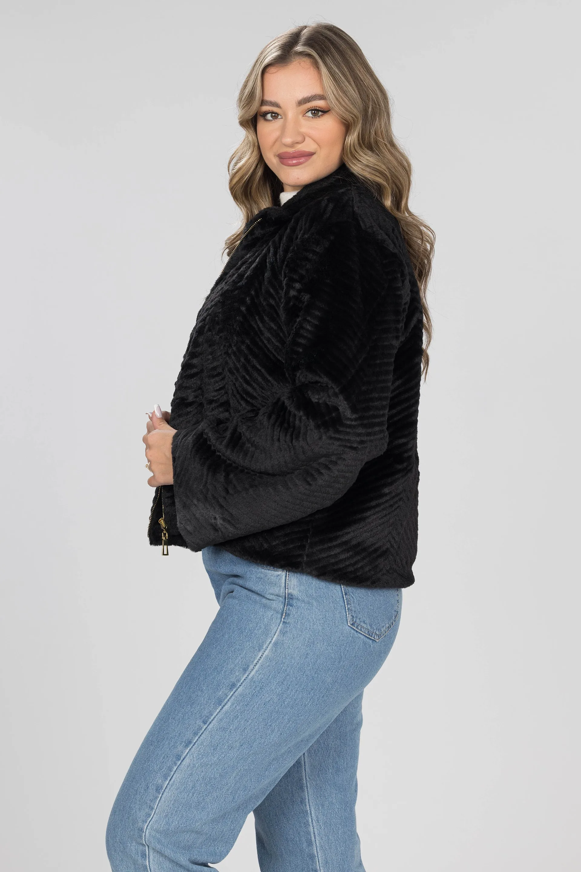 Midnight Black Faux Fur Jacket - Black