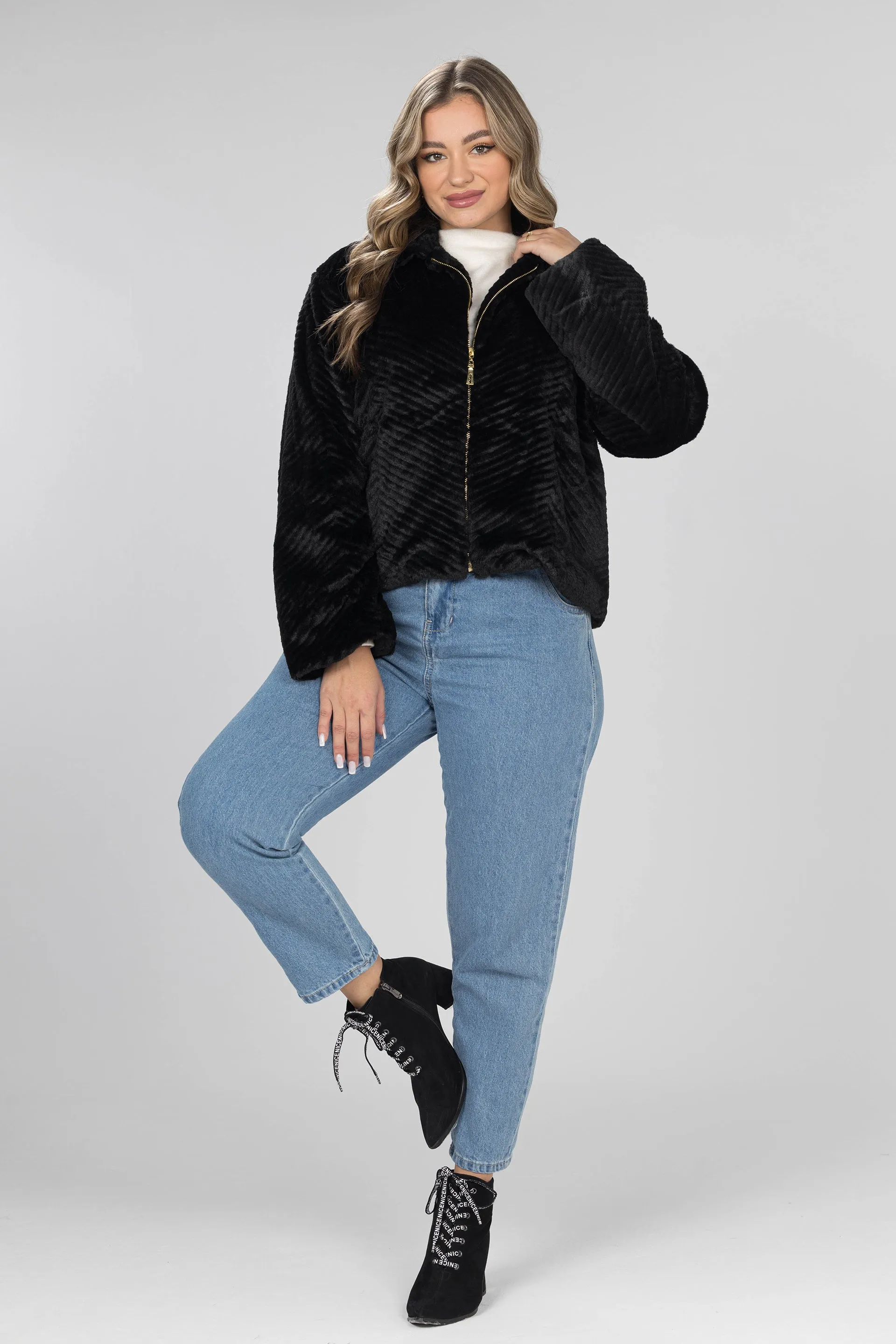 Midnight Black Faux Fur Jacket - Black