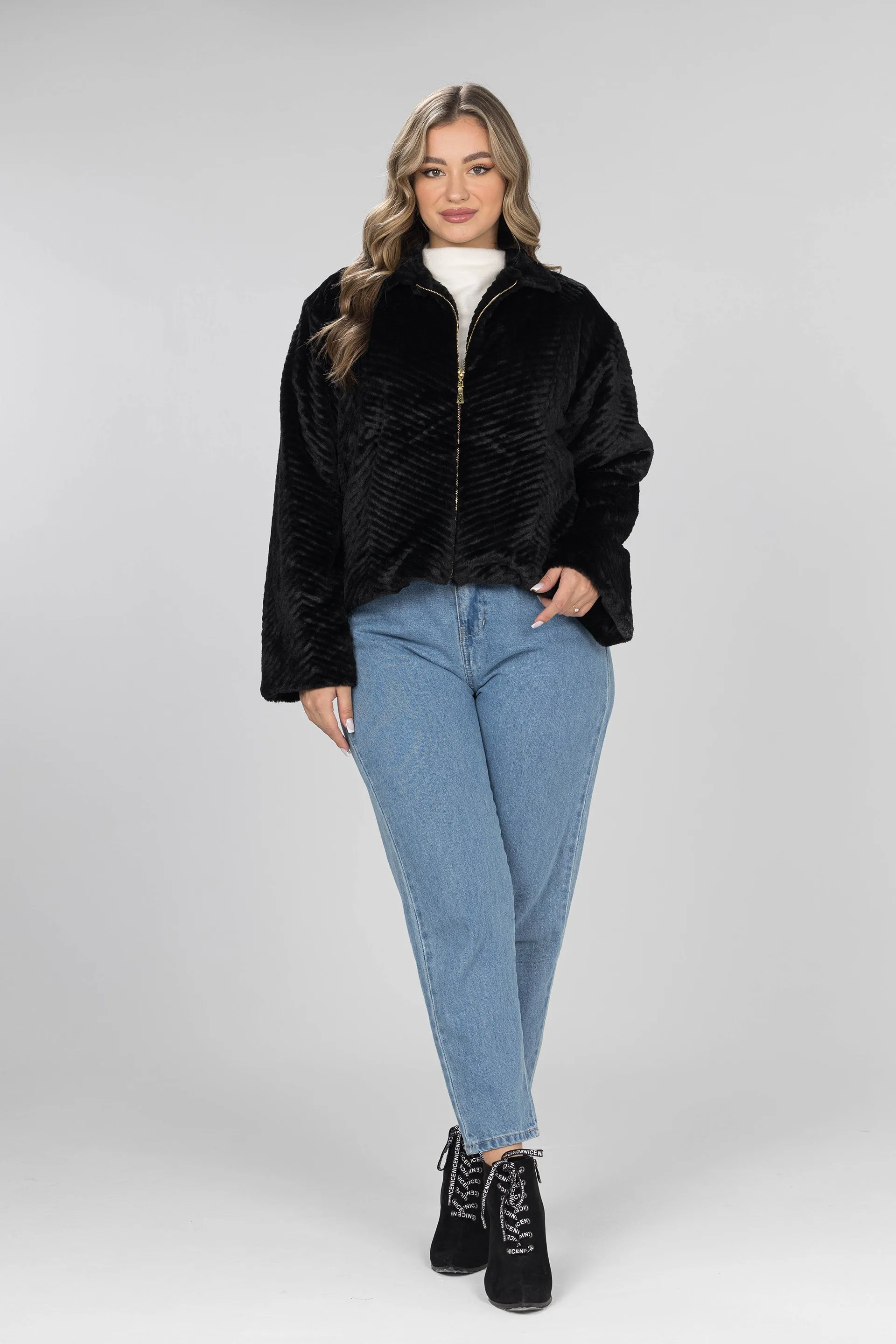 Midnight Black Faux Fur Jacket - Black