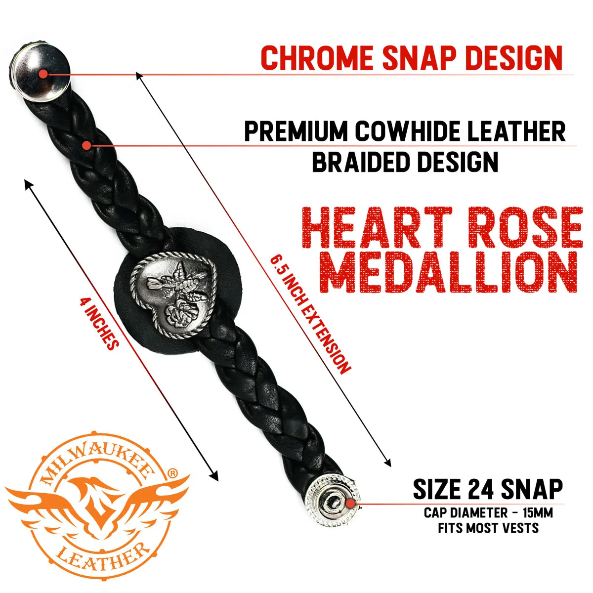 Milwaukee Leather Heart Medallion Vest Extender Genuine Leather