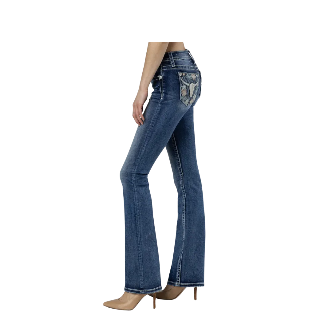 Miss Me Women's Western Bloom Bootcut Medium Wash Jeans