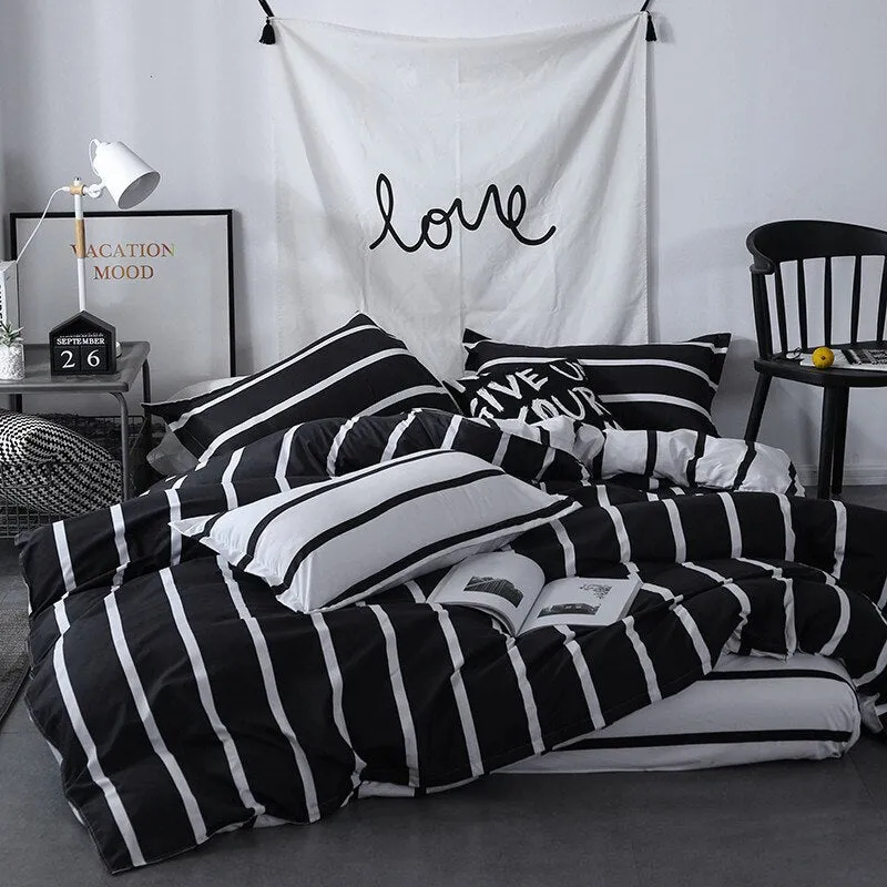 Monochromatic Stripes Duvet Bedding Set King Size