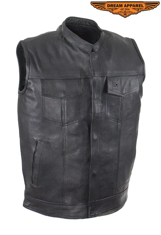 Motorcycle Club Vest With Gun Pockets On Both Sides, Heavy Duty Cowhide Leather