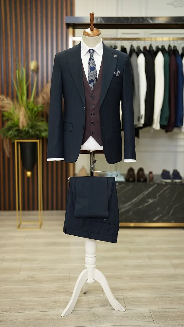 Navy Blue Slim Fit Groom Wedding Suit for Men by GentWith.com