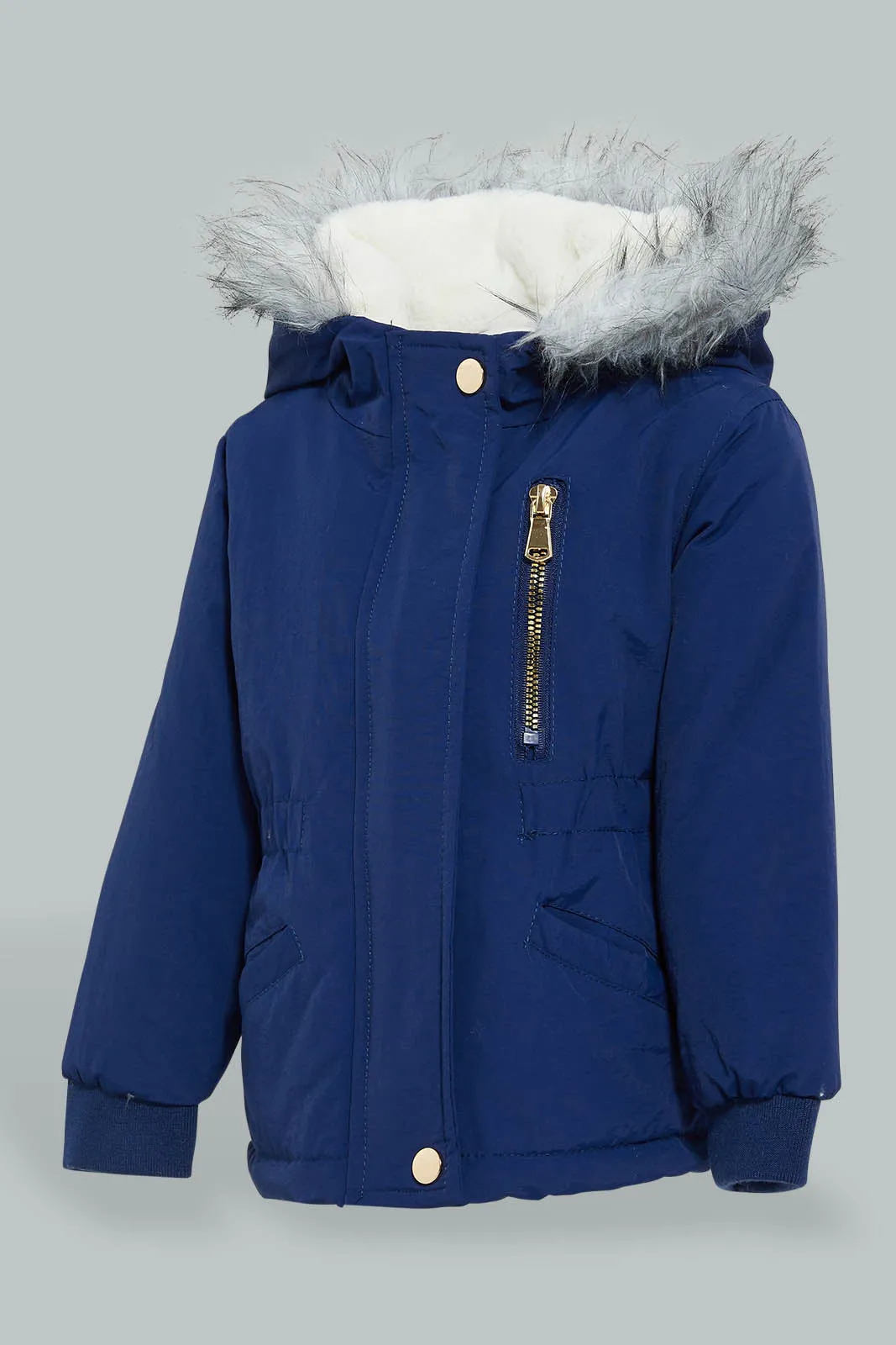 Navy Fur Hooded Jacket