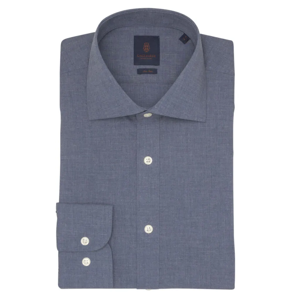 Navy Melange Poplin Slim Fit Shirt