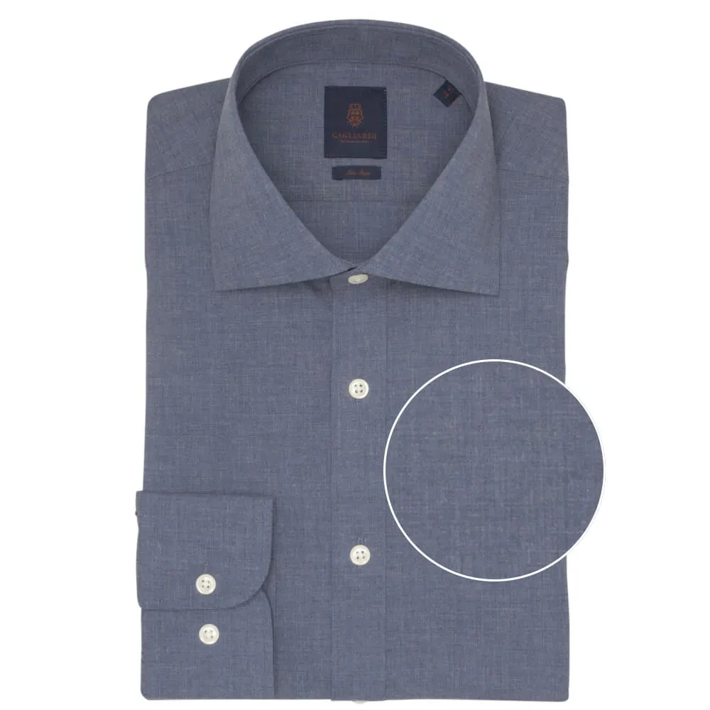 Navy Melange Poplin Slim Fit Shirt