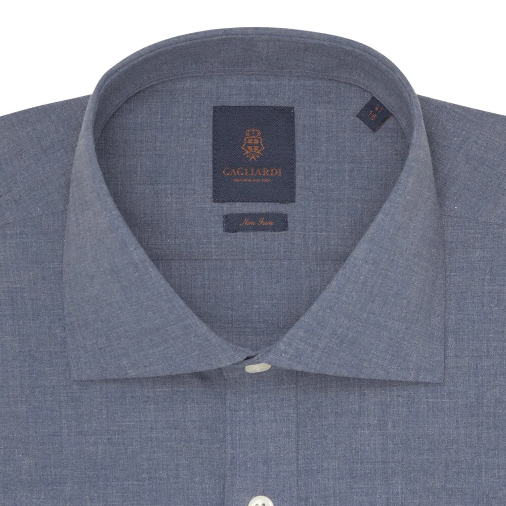 Navy Melange Poplin Slim Fit Shirt