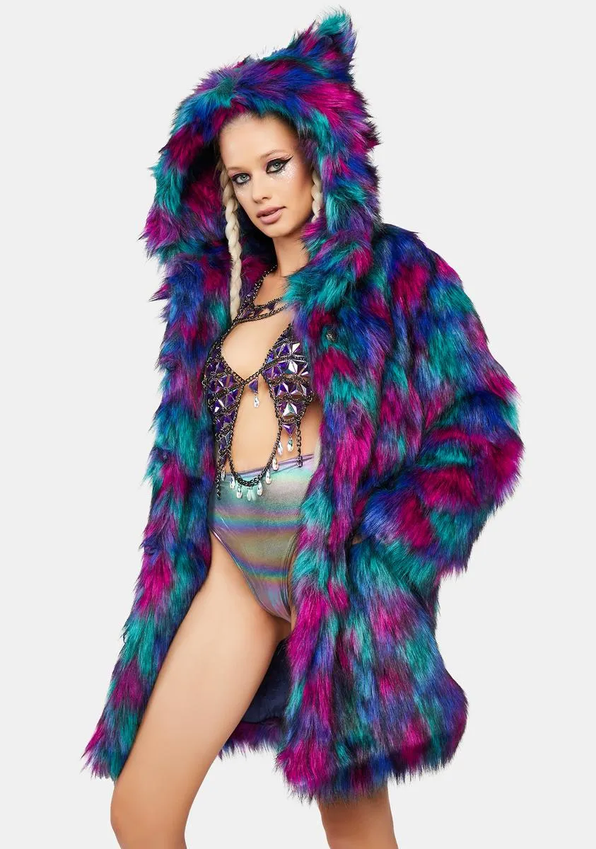 Northern Lights Calico Leopard Classic Faux Fur Coat