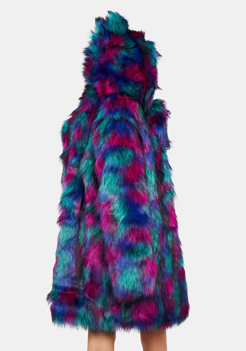 Northern Lights Calico Leopard Classic Faux Fur Coat