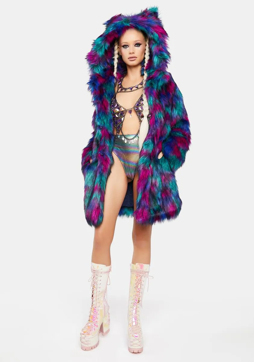 Northern Lights Calico Leopard Classic Faux Fur Coat