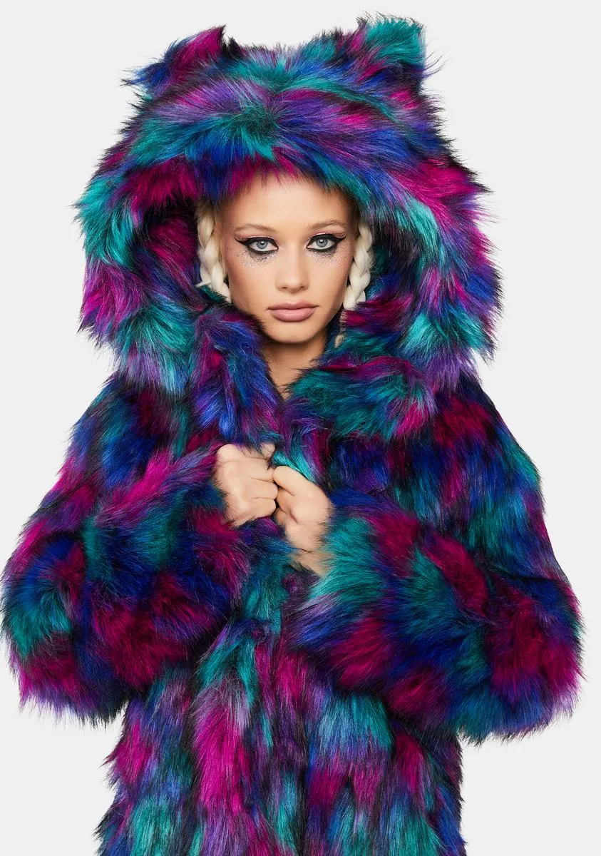 Northern Lights Calico Leopard Classic Faux Fur Coat