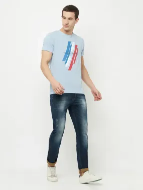 Octave Men Blue Mildly Distressed Heavy Fade Stretchable Jeans