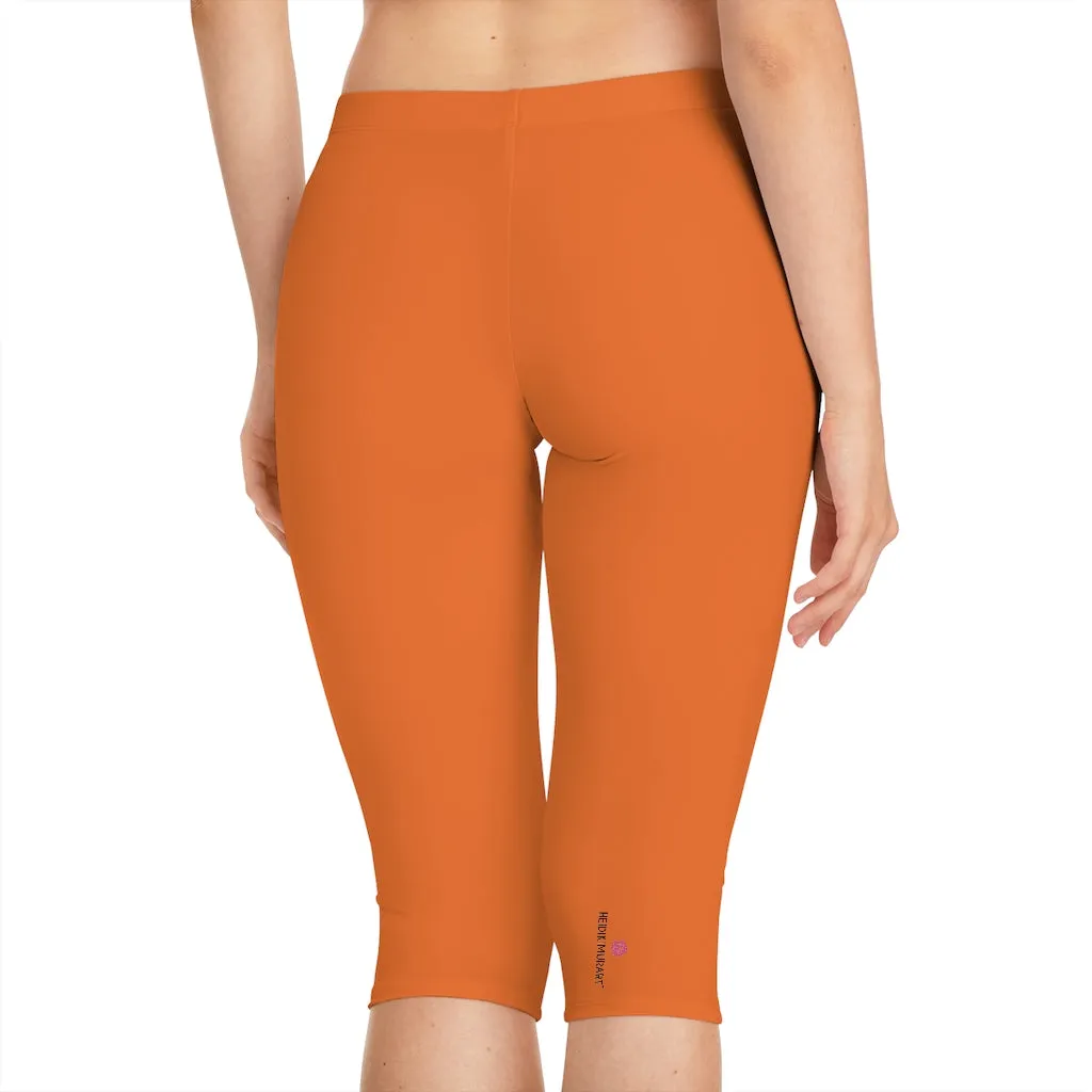 Orange Color Women's Capri Leggings, Knee-Length Polyester Capris Tights-Made in USA (US Size: XS-2XL)