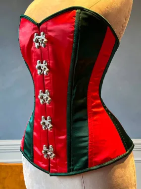 Overbust red and green satin in Santa style with steampunk closure hooks in the front. Corset is made personally according to your measurements.