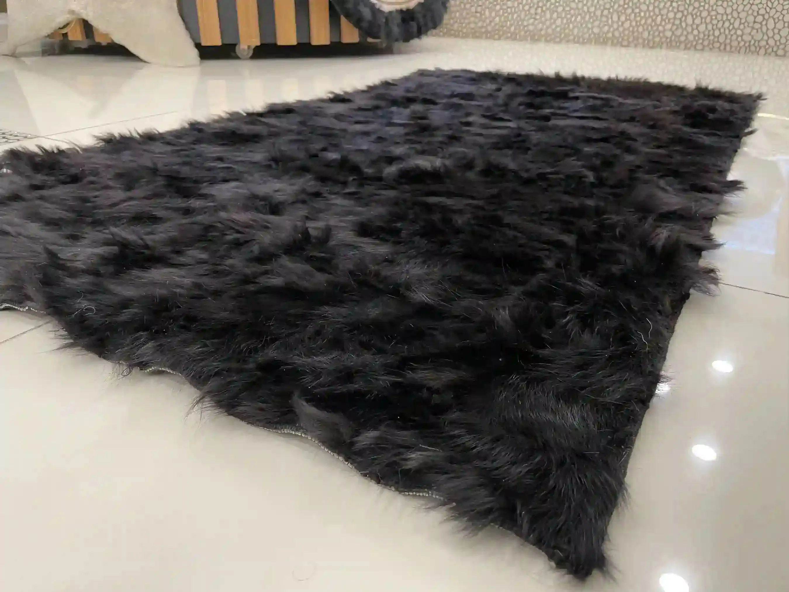 Patchwork Fluffy Wool Black Natural Sheepskin Handmade Soft 6x8 Carpet