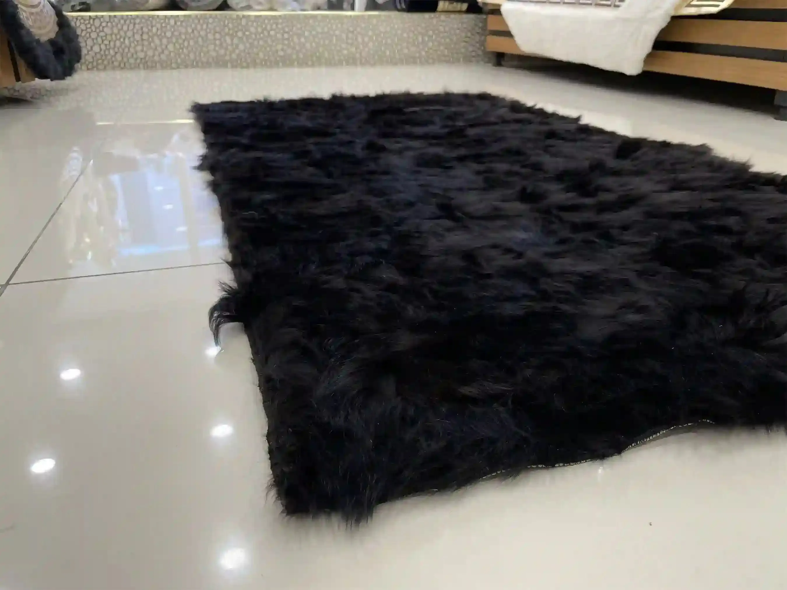 Patchwork Fluffy Wool Black Natural Sheepskin Handmade Soft 6x8 Carpet