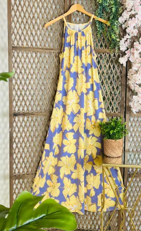 Periwinkle Background Maxi Dress With Pockets