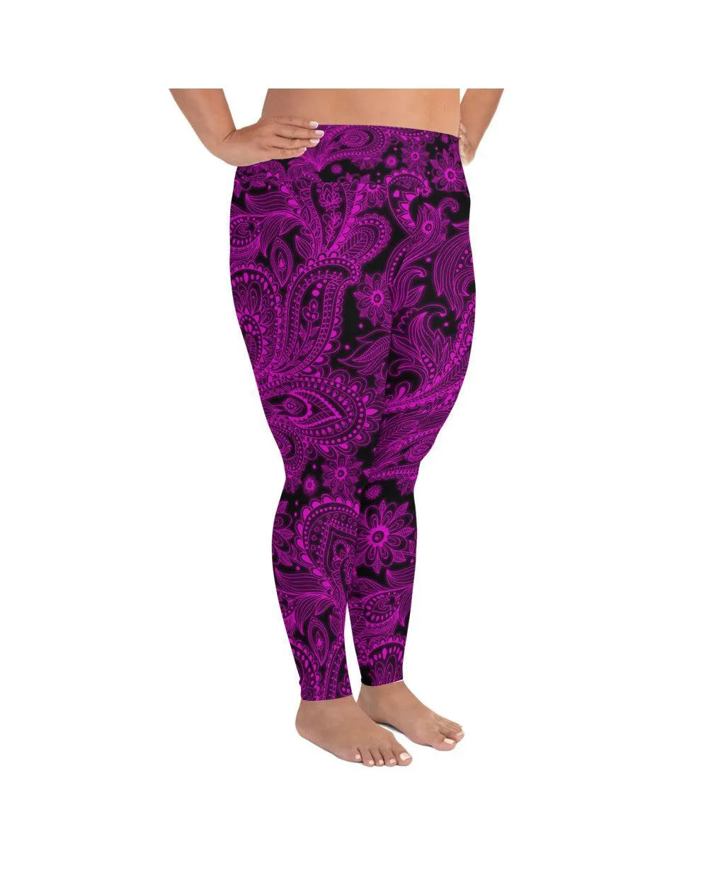 Pink Glowing Floral Plus Size Leggings