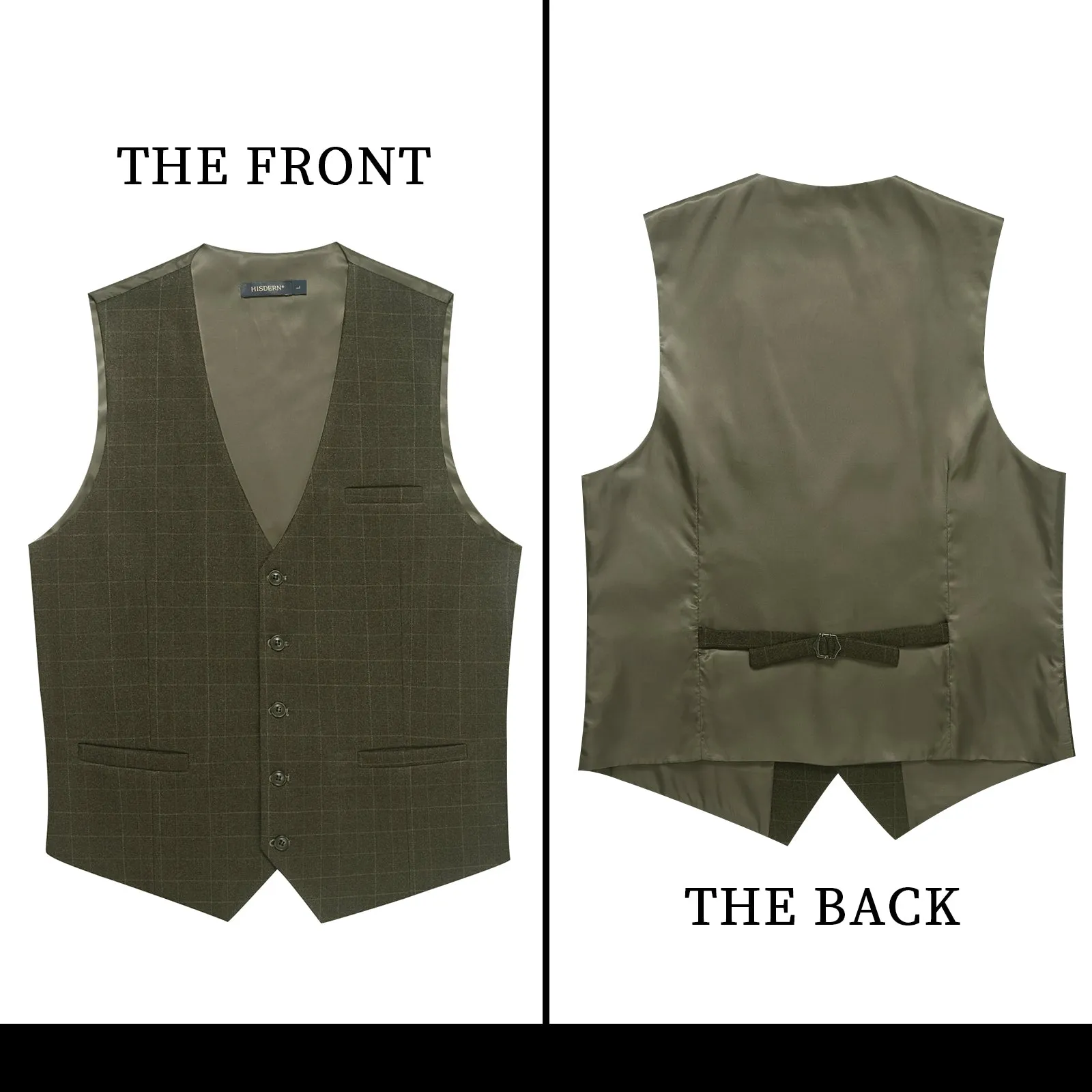 Plaid Slim Suit Vest - A-OLIVE GREEN