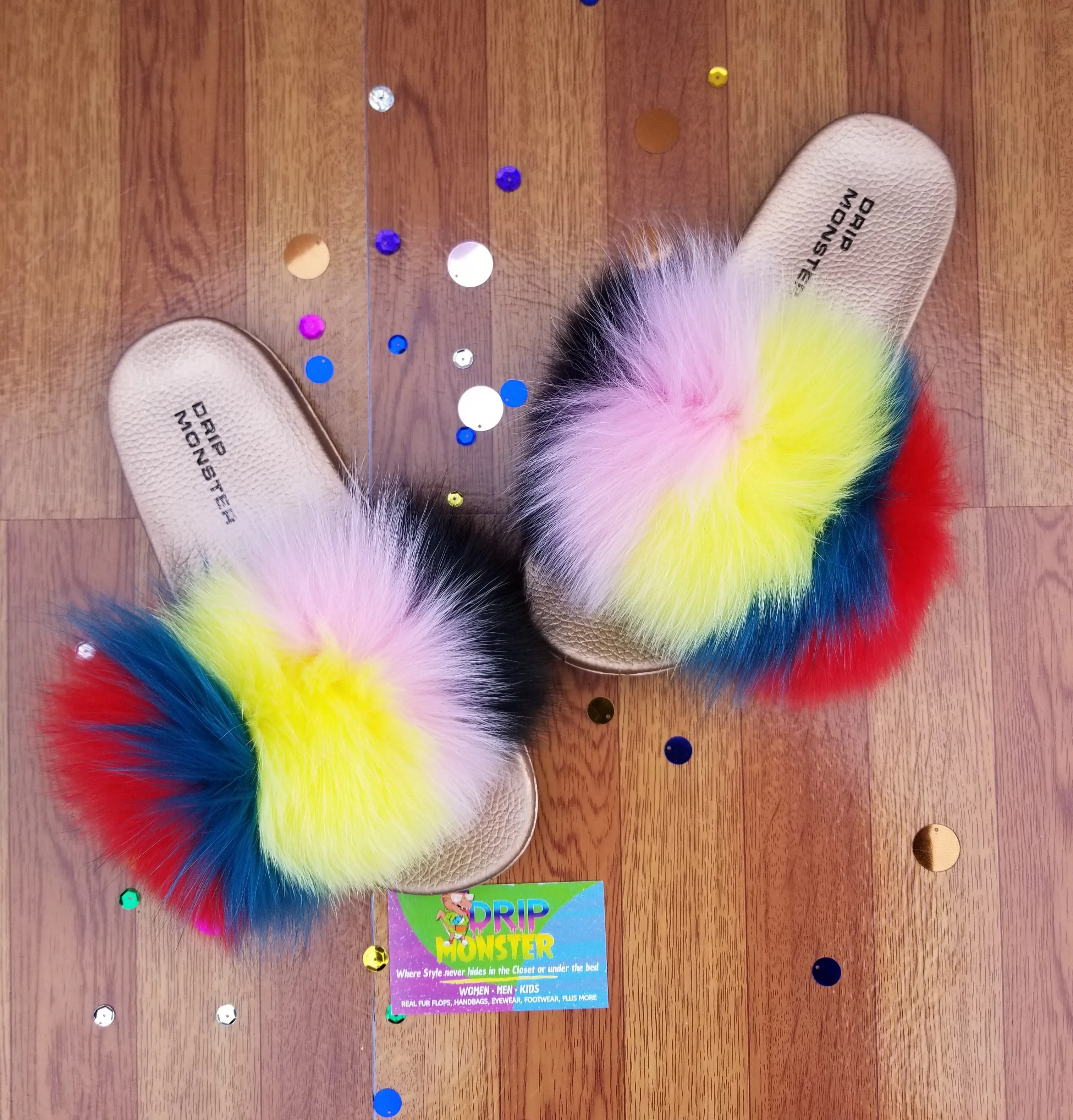 "Kaleidoscope Fun" Fluffy Fur Slippers