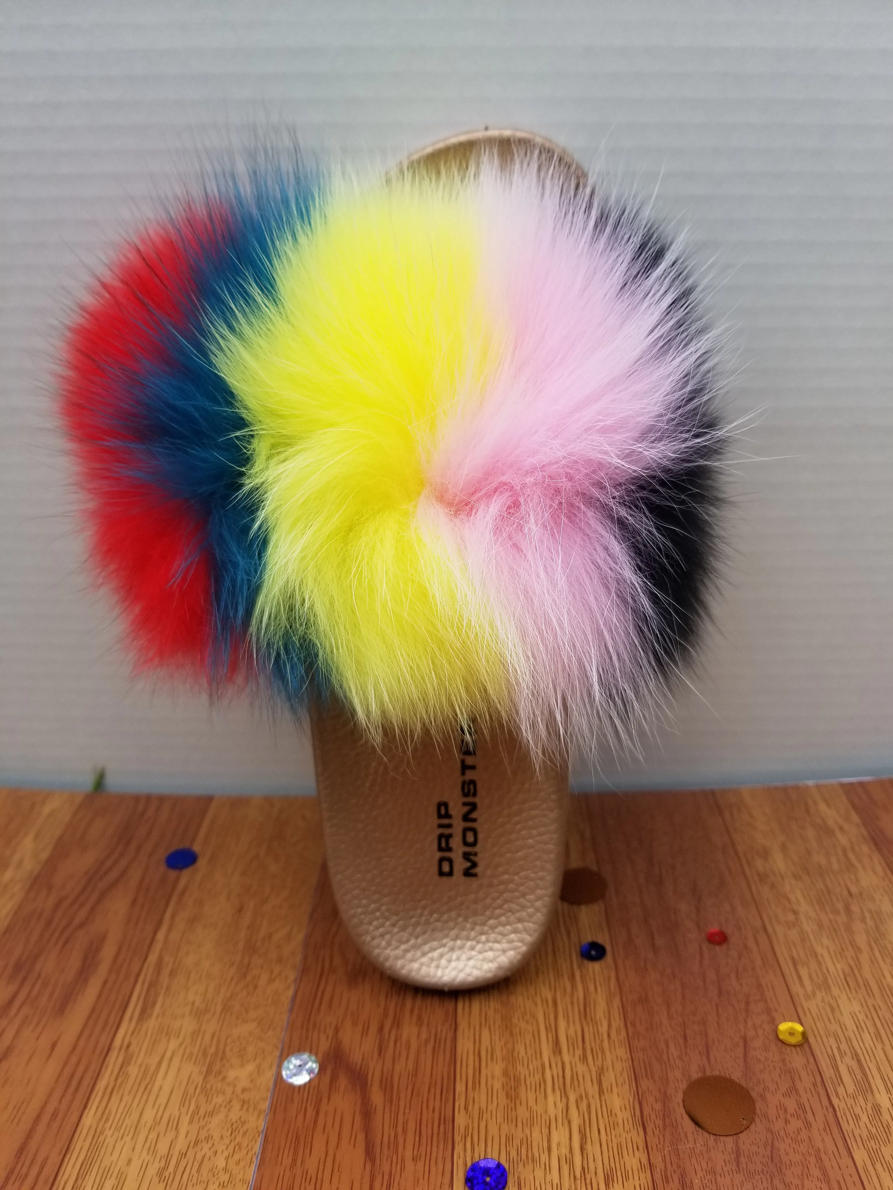 "Kaleidoscope Fun" Fluffy Fur Slippers