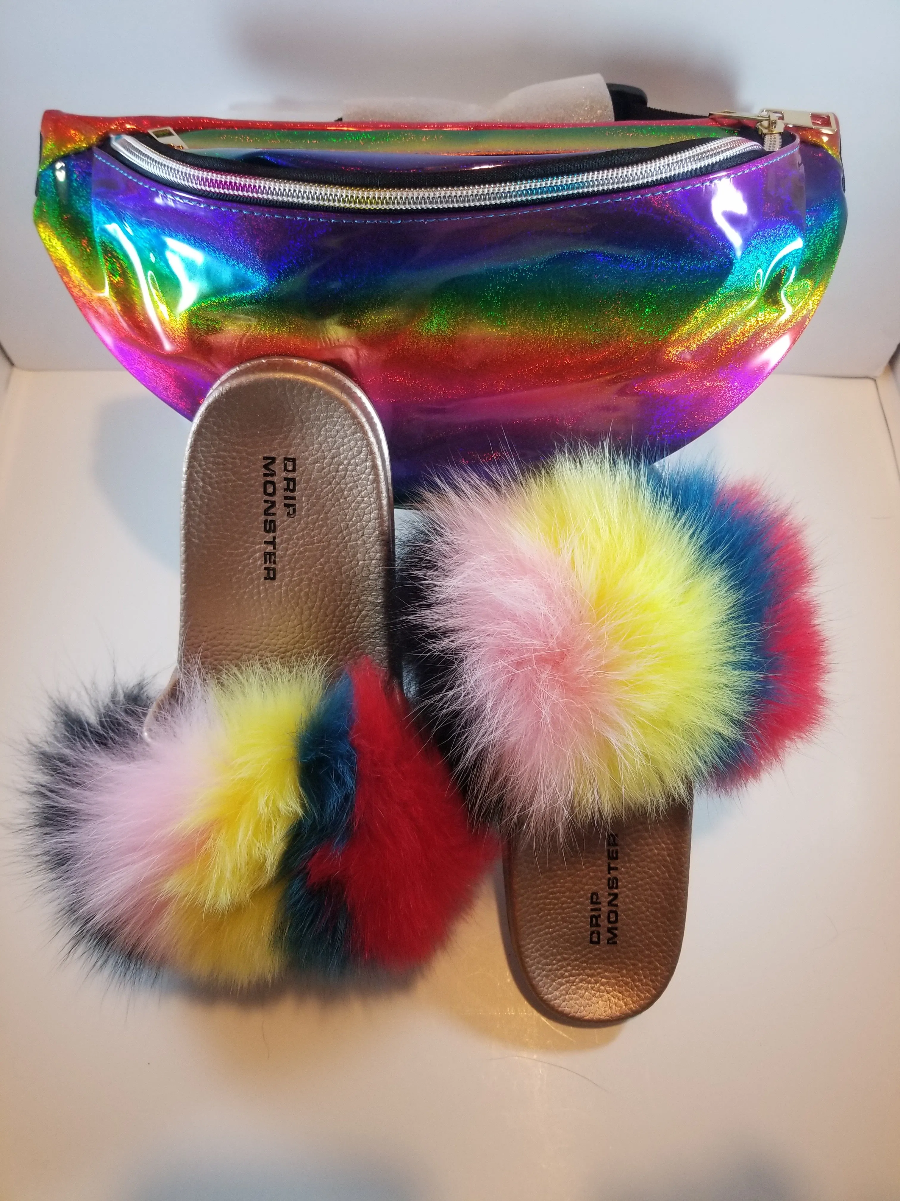 "Kaleidoscope Fun" Fluffy Fur Slippers