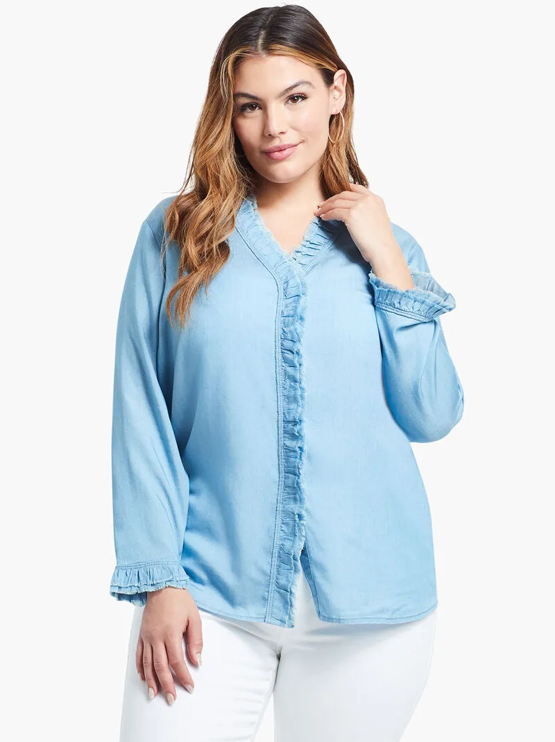 Ruffled Up Denim Shirt in Mid Denim