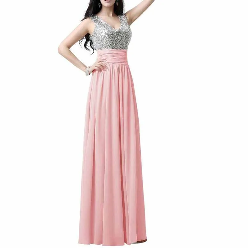 Sequin Top Bridesmaid Dress Chiffon Floor-Length Bridesmaid Dress100 colors