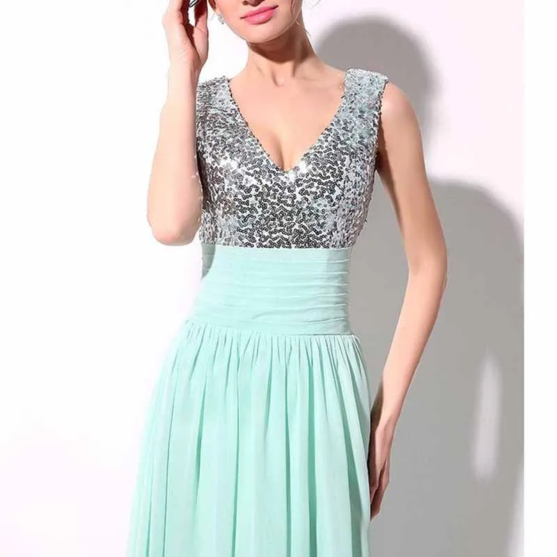 Sequin Top Bridesmaid Dress Chiffon Floor-Length Bridesmaid Dress100 colors