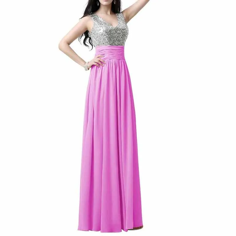 Sequin Top Bridesmaid Dress Chiffon Floor-Length Bridesmaid Dress100 colors