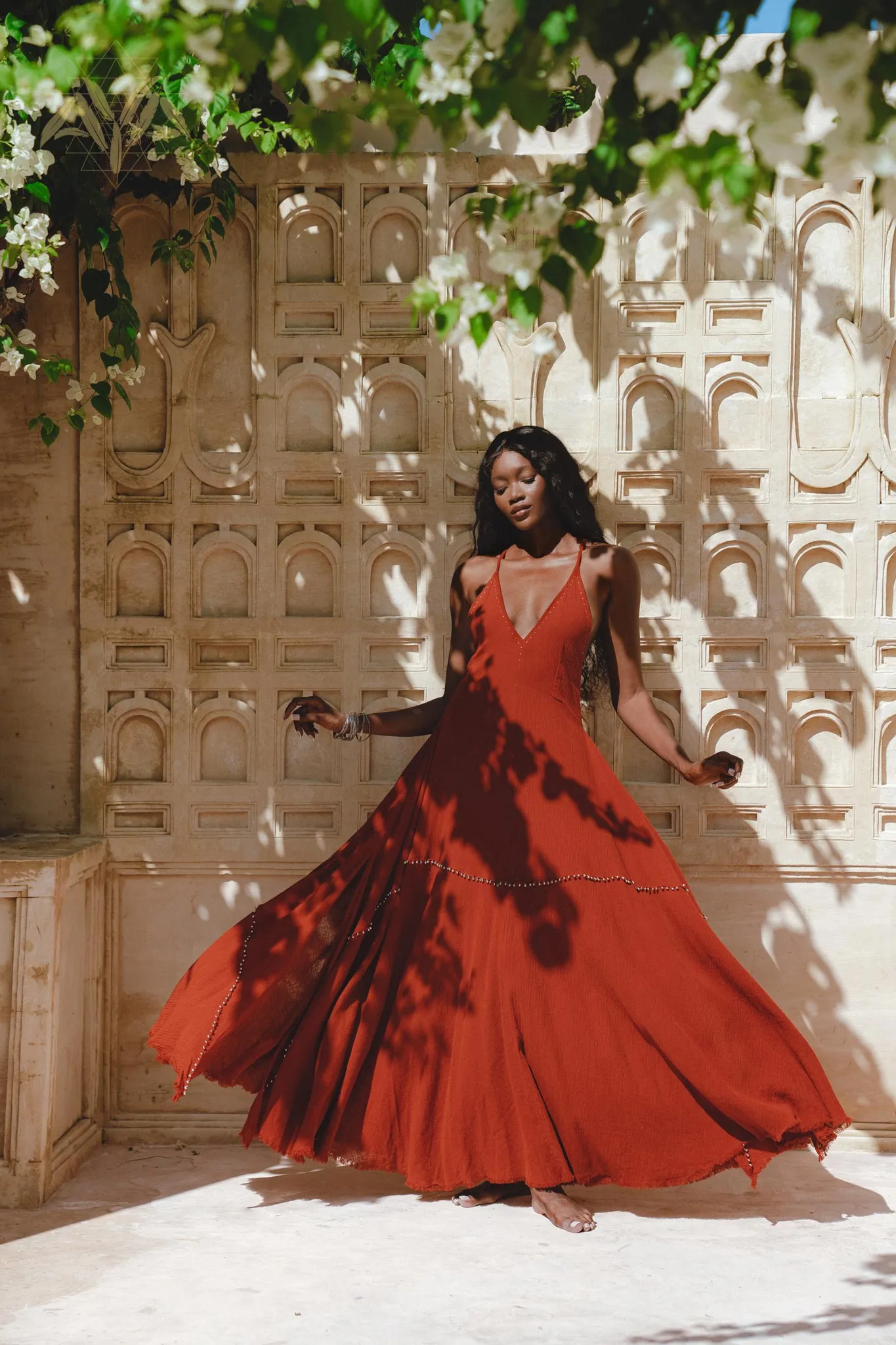 Shakti Dress • Red Boho Jingle Bells Dress • Sexy Open Neckline Dress