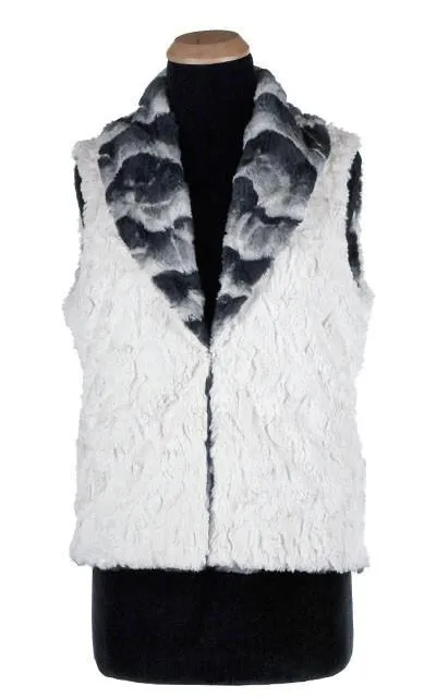 Shawl Collar Vest, Reversible less pockets - Luxury Faux Fur in Ocean Mist with Cuddly Fur in Ivory