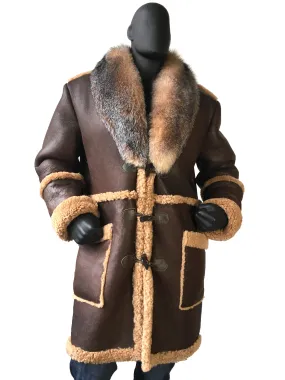 Sheepskin Trench Coat With Fox Fur Collar Style #4920