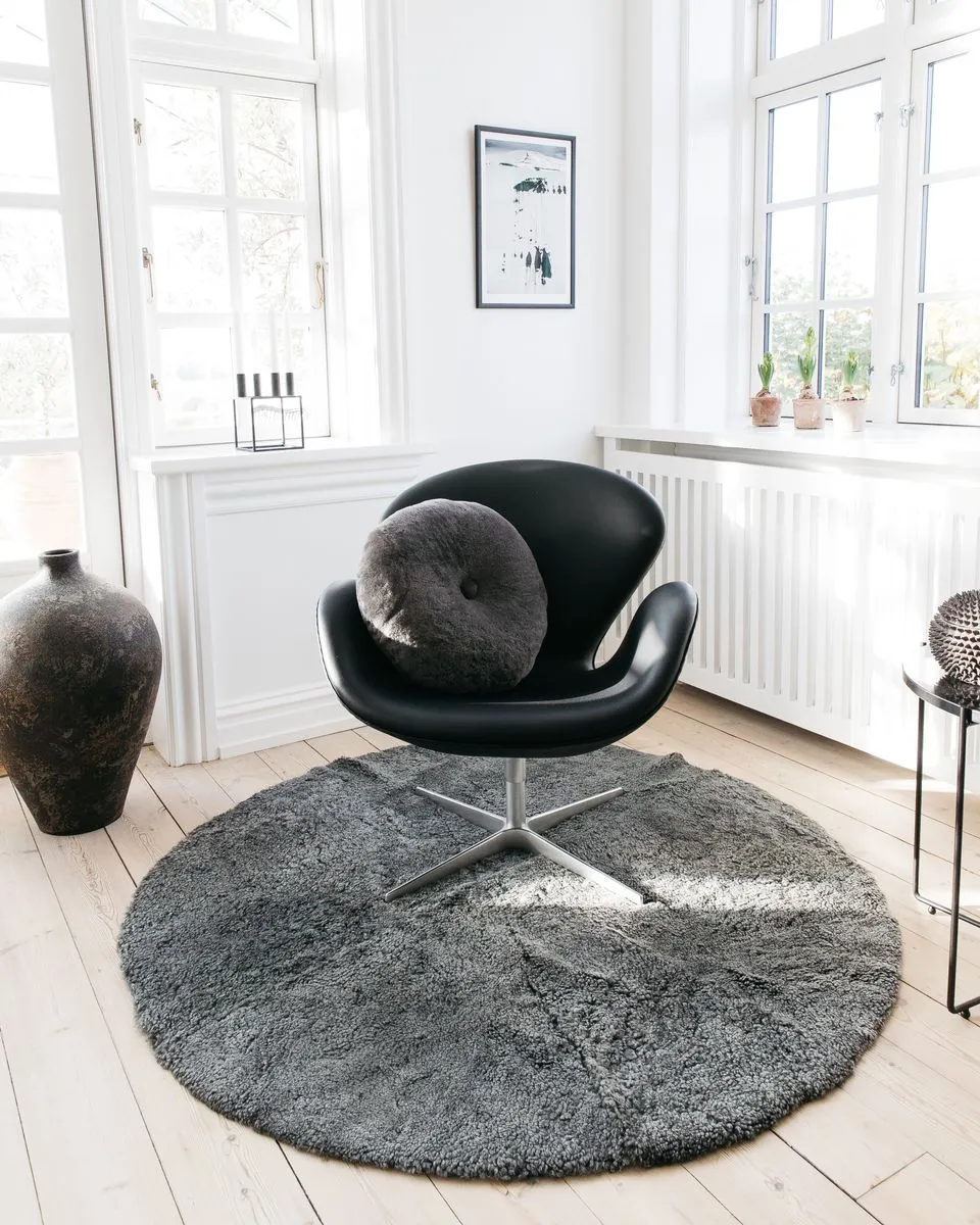 Short Wool Curly Sheepskin Design Rug | Ø180 cm