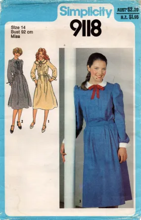 Simplicity 9118 Womens Tucked Front Dress with Detachable Collar 1970s Vintage Sewing Pattern Size 14 Bust 36 inches UNCUT Factory Folded