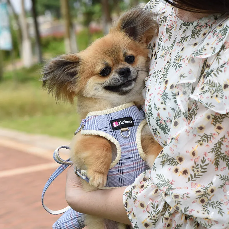 Sky Blue Checkered Chest Harness for Pets