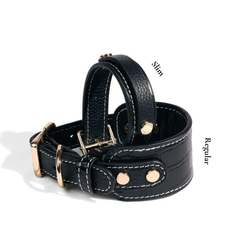 Slim Obsidian Leather Collar