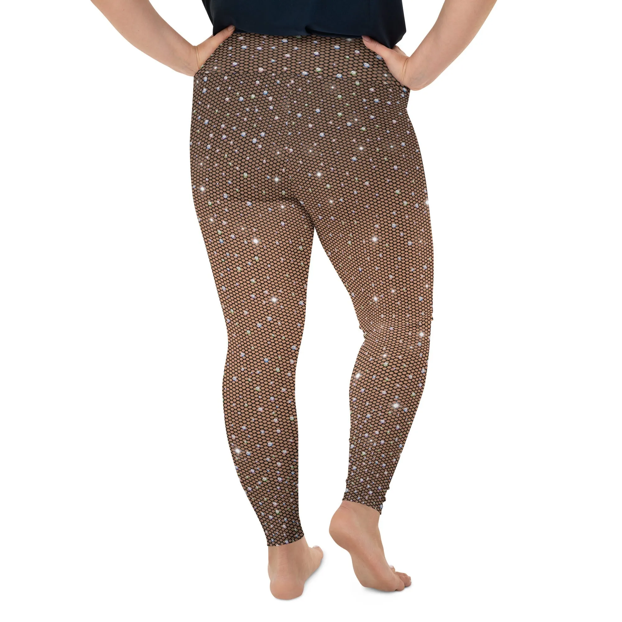 Sparkle Fishnet Print Plus Size Leggings