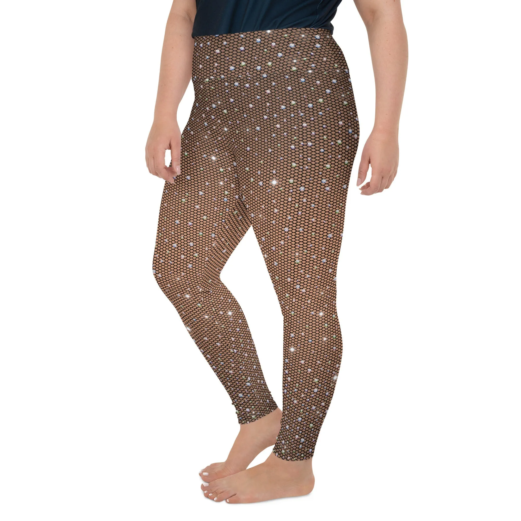 Sparkle Fishnet Print Plus Size Leggings